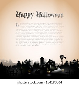 Scary farmhouse in the woods - Halloween poster with copyspace