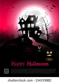 Scary farmhouse in the woods - Halloween poster with copyspace