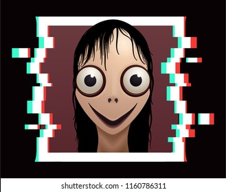 Scary female demon with big eyes and wide smile for halloween holiday. Vector illustration EPS10