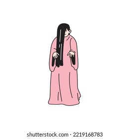 Scary female ghost in simple style on Halloween. Suitable vector for design content and illustration in Halloween Event