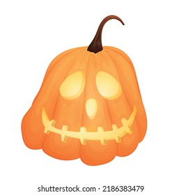 Scary festive halloween pumpkin jack-o-lantern with cutouts, vector isolated cartoon illustration.