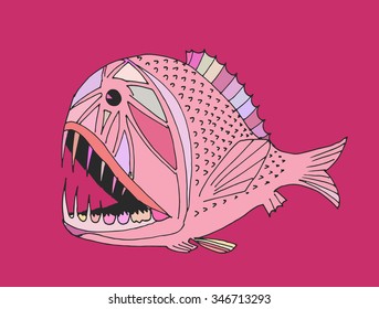 scary fish. hand drawn