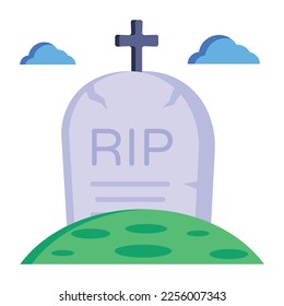 Un icono plano y aterrador de un cementerio. 