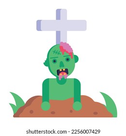 Scary flat icon of zombie grave