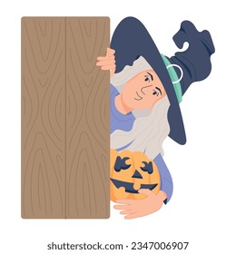Scary flat illustration of witch character 