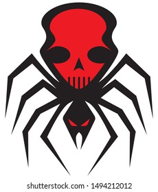 a scary flat vector spider with an image of a human skull on it's back