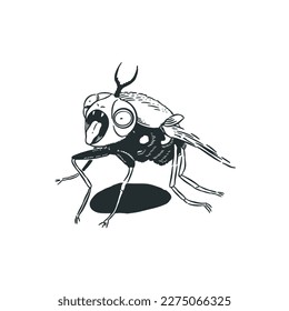 Scary Fly Insect sketch vector line art.