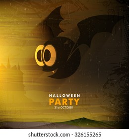 Scary flying bat on horrible night background for Happy Halloween Party celebration.