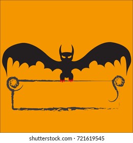 Scary flying Halloween vampire bat with yellow background and have copy space for text