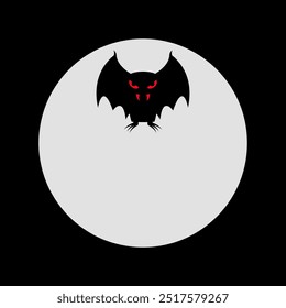 Scary flying monster with wings and fangs on moon background.