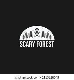 Plantilla de logotipo de bosque asustado. Diseño del logotipo de árboles Ilustración vectorial