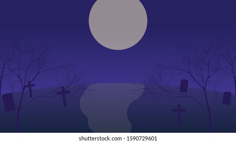 scary forest at night time vector illustration