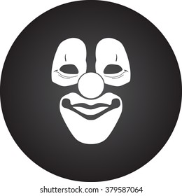 Scary fun clown mask simple icon on colorful round background