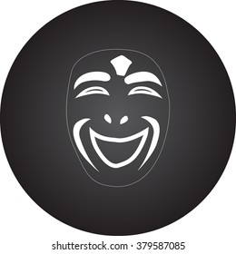 Scary fun clown mask simple icon on colorful round background