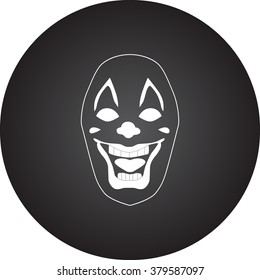 Scary fun clown mask simple icon on colorful round background