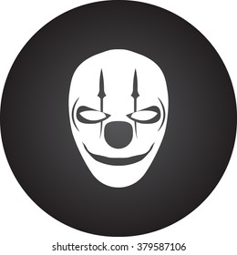 Scary fun clown mask simple icon on colorful round background