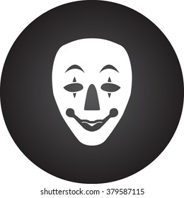 Scary fun clown mask simple icon on colorful round background