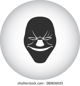 Scary fun clown mask simple icon on grey round background