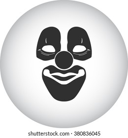 Scary fun clown mask simple icon on grey round background