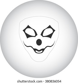 Scary fun clown mask simple icon on grey round background