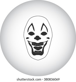 Scary fun clown mask simple icon on grey round background