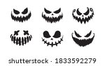 Scary and funny faces of Halloween pumpkin or ghost . Vector collection.	
