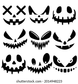 Scary and funny faces of Halloween pumpkin , devil or ghost . Vector collection.