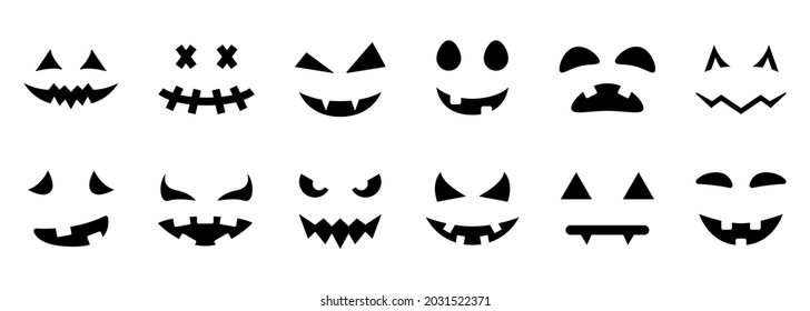Scary and Funny Faces for Halloween Pumpkin Silhouette Icon. Spooky Faces of Ghost Glyph Pictogram. Halloween Horror Emotions Icon. Isolated Vector Illustration.