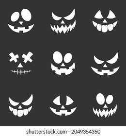 Scary and funny faces of Halloween pumpkin or ghost. Vector collection. Halloween Masks. Smiling faces. Pumpkin smile. Vector