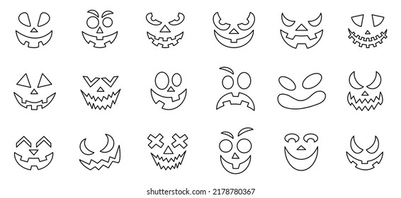 Scary and funny faces of Halloween pumpkin or ghost. Coloring vector illustration.