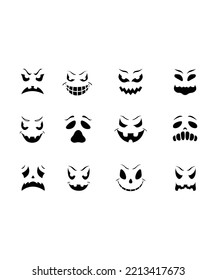 Scary and funny faces of Halloween pumpkin or ghost Vector collection. Face expression vector isolated on white background. Perfect for coloring book, textiles, icon, web, painting, books, t-shirt.