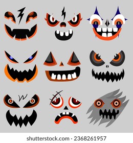 Scary and funny faces of Halloween pumpkin or ghost . Vector collection.
set .illustration,kids