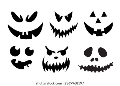 Scary and funny faces of Halloween pumpkin or ghost . Vector collection.