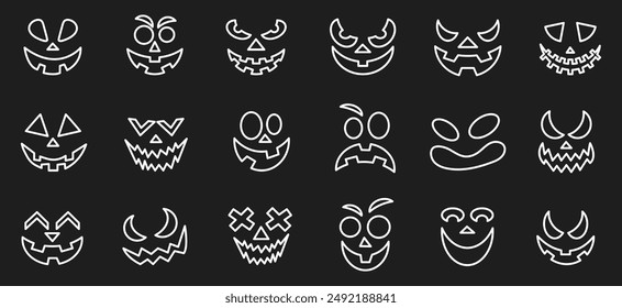 Scary and funny faces of Halloween pumpkin or ghost. Coloring vector illustration.