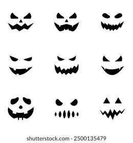 Scary and funny faces of Halloween pumpkin or ghost isolated on white background.