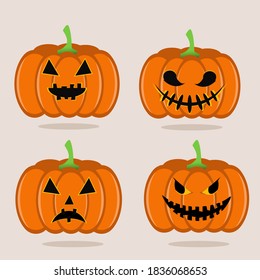 Scary and funny faces of Halloween pumpkins or ghost. Vector and Illustration Collection.