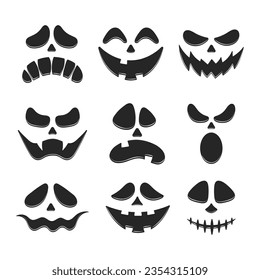 Scary and funny faces. Faces for Halloween pumpkins and ghosts. Monster silhouette.