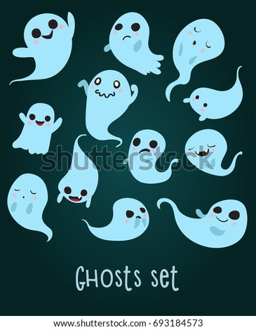 Scary and funny ghosts set. Cartoon style. Children illustration