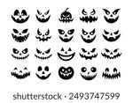 Scary and Funny Halloween Pumpkin and Ghost Faces Vector illustration.