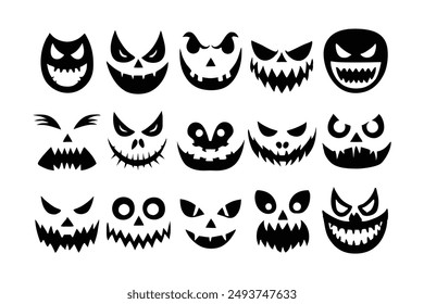 Scary and Funny Halloween Pumpkin and Ghost Faces Vector illustration.