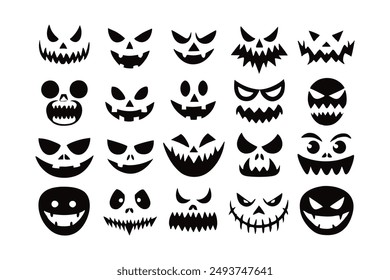 Scary and Funny Halloween Pumpkin and Ghost Faces Vector illustration.