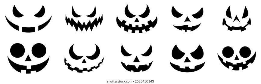 Scary and Funny Halloween Pumpkin and Ghost Faces. Vector illustration