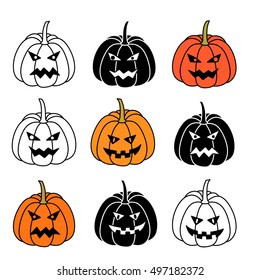 Scary and funny pumpkins for Halloween set. 