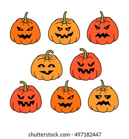Scary and funny pumpkins for Halloween set. 