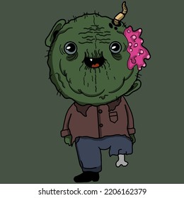 Scary funny zombie guy halloween illustration in background