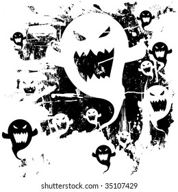 Scary ghost background.  Distressed, grunge look.  Ghost can also be used as a separate icon.