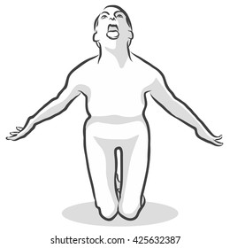 Scary Ghost Boo Simhasana Yoga Pose, Free Hand drawn vector halftone Sketch