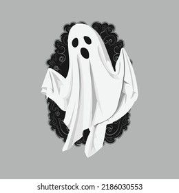 Scary Ghost Boo en blanco con fondo texturizado 