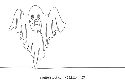 Scary ghost continuous line drawing art. Abstract simple Halloween banner. One line continuous outline isolated vector illustration.