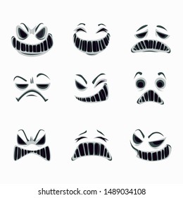 Scary ghost faces on the white background. Vector Halloween set.